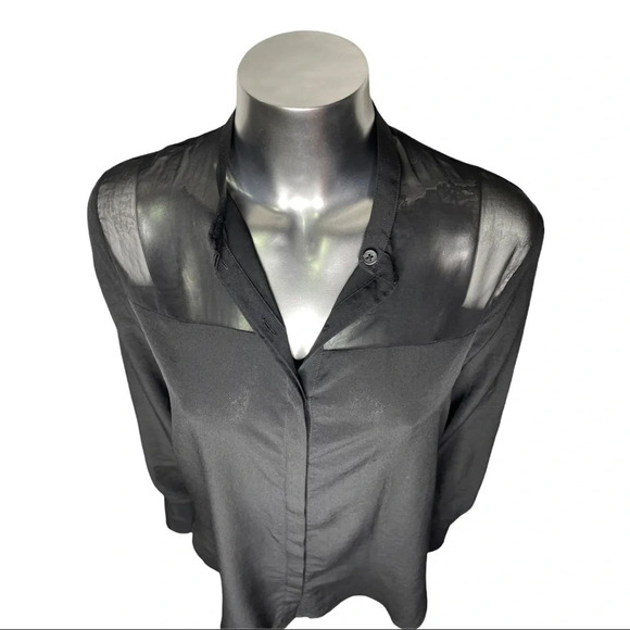 All  Saints Joelle Shirt Black Sheer Long Sleeve Blouse Button Down Shirt Size 4 - Picture 5 of 8
